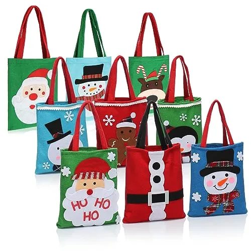 com-four® 9x Geschenkbeutel für Weihnachten - Geschenktasche für Nikolaus und Advent - Geschenktüte mit Henkeln - Filzbeutel mit Weihnachtsmotiven 24 x 20 cm
