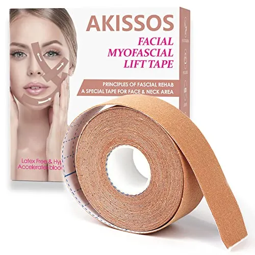 Akissos Myofasziales Gesichtstraffungsband, Gesichtsstraffungsband, Anti-Falten-Patches, Anti-Frost-Aufkleber, Nackenliftband, Unisex, für Straffung und Straffung der Haut, 2,5 cm, 5 m