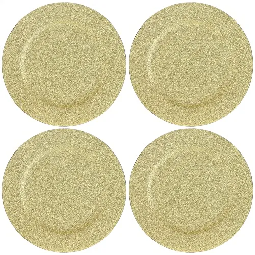 com-four® 4x Platzteller - wiederverwendbare Unterteller als Tischdekoration - funkelnde Dekoteller für Hochzeit, Familienfeier oder Weihnachten - Charger Ø 33 cm