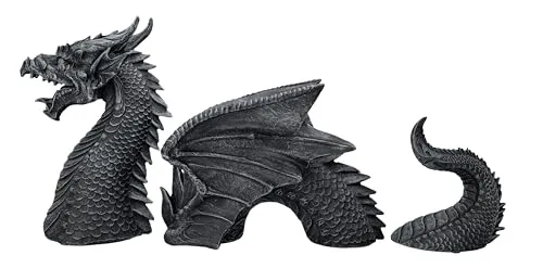 Drachenfigur 3tlg. Windet Sich durch den Boden - 52 cm, Drache Deko Figur Statue