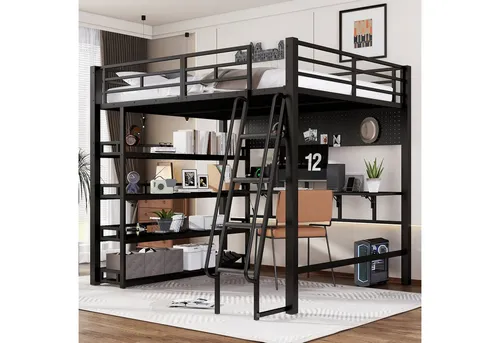 Stilvora Hochbett Schwarz, 140x200 cm – Praktisches Kinderbett für optimale Raumnutzung - Dieses Hochbett nutzt die Raumhöhe ideal aus und schafft Platz für Stauraum und Ordnung. Die stabile Metallkonstruktion sorgt für Sicherheit, während die großzügige Liegefläche entspanntes Schlafen ermöglicht.