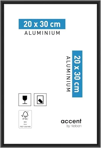 accent by nielsen Bilderrahmen, 20 x 30 cm, Aluminium, Schwarz matt, Fotorahmen zum Auftstellen und Aufhängen im Hoch- & Querformat, Echtglas, Accent