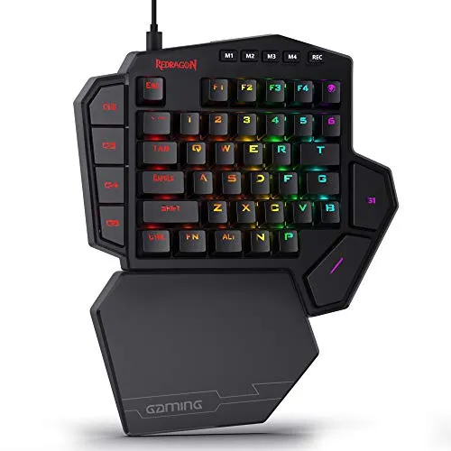 Redragon K585 DITI Einhand RGB Gaming-Tastatur - Professionelle Einhand-Tastatur mit 42 Tasten und 7 Makrotasten für blitzschnelles Gaming. RGB-Hintergrundbeleuchtung und abnehmbare Handballenauflage sorgen für Komfort und Stil beim Spielen.