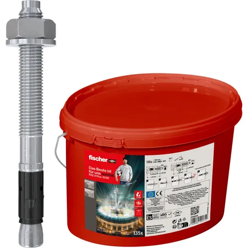 Fischer Schwerlastdübel FAZ II Plus 10/20 gvz, M10 x 105mm - Dübel für sehr hohe Lasten, ideal für gerissenen und ungerissenen Beton. Mit praktischem Eimer für einfache Aufbewahrung und Transport.