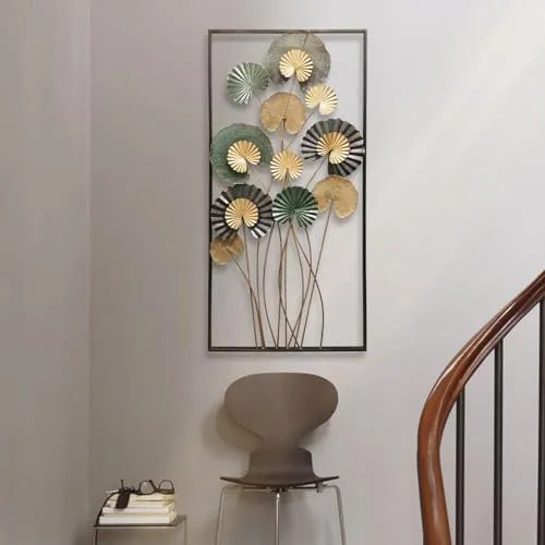 Dekoleidenschaft 3D Wandbild Blätter aus Metall in gold/anthrazit/gün, 60x125 cm, Wanddeko, Wandschmuck