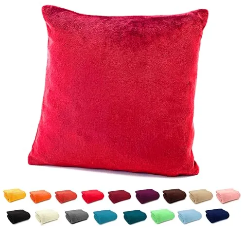 heimtexland ® Flanell Kuschel Kissen Super Soft Dekokissen Plüsch Typ380 Kissenhülle Rot 40x40 cm