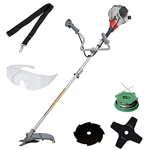 IKRA Benzin Freischneider Trimmer IBF 25-1 - Rasentrimmer mit 2-Takt-Benzinmotor, ideal für hohes Gras und Gestrüpp. Inklusive 4-Zahn- und 8-Zahn-Messer sowie Fadenspule für vielseitigen Einsatz.