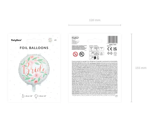 Folienballon Bride Blumen 45cm, weiß in gelb von PartyDeco