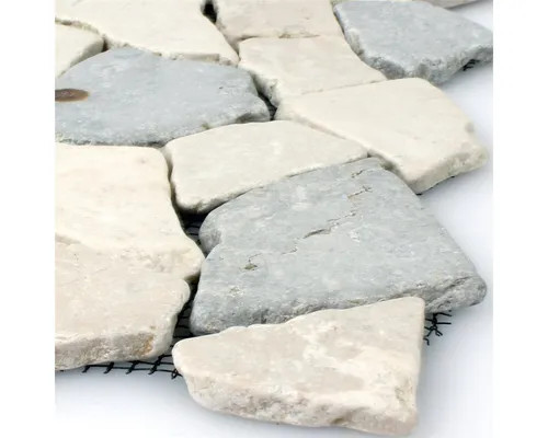 Mosafil Mosaikfliesen Mosaikfliesen Marmor Bruch Grau Botticino, Naturstein-Marmor 31.600x31.600, beige-grau, Verlegefertig auf ein Netz geklebt