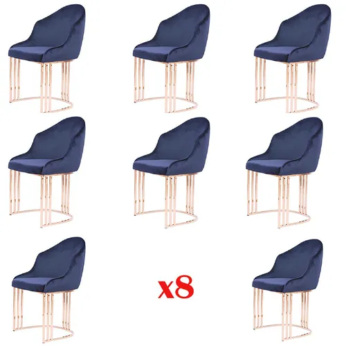Garnitur Sessel Lounge Küche 8x Design Polster Sitz Stühle Set - Elegantes 8-teiliges Esszimmerstuhl-Set in Blau, ideal für Küche und Esszimmer. Mit robustem Edelstahlgestell und modernem Design, perfekt für stilvolle Akzente im Zuhause.