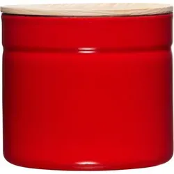 Riess Vorratsdose Fresh Tomato Ø13cm mit Eschenholzdeckel - Frischhaltedose aus Emaille, bakterienhemmend und aromaneutral, ideal für die stilvolle Aufbewahrung von Lebensmitteln oder Utensilien.