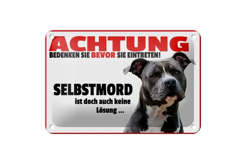Blechschild Hinweis 18x12 cm Achtung bedenken eintreten Hund Deko Schild