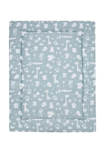 Alvi Krabbeldecke Zootiere puderblau 100x135 cm - Kuscheldecke mit süßen Zootieren, ideal für das Spielen und Krabbeln Ihres Babys, aus hochwertigem und schadstofffreiem Material.