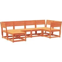 vidaXL 6-tlg. Garten-Sofagarnitur Wachsbraun aus massivem Kiefernholz - Gartenmöbel aus massivem Kiefernholz für ein gemütliches Sitzerlebnis im Freien. Flexibles, modulares Design und lattenförmige Sitzflächen verhindern Wasseransammlungen.