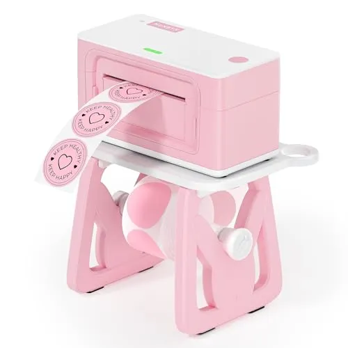 MUNBYN Etikettenhalter und Label Rollenhalter Ideal für Desktop-Thermoetikettendrucker und DHL Etikettendrucker ITPP941 & ITPP129 & ITPP130 & P44S, Rosa