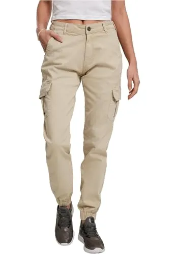 Urban Classics Damen Cargo Hose, Concrete, 29 - Damen-Hosen mit hohem Bund für optimalen Tragekomfort, ausgestattet mit voluminösen Cargo-Taschen an den Oberschenkeln für einen trendigen Look.