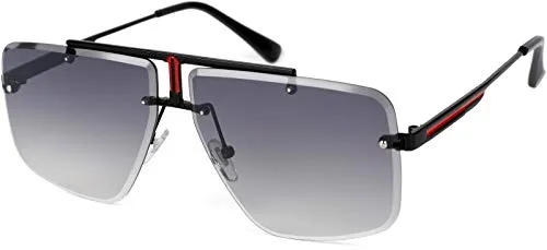 styleBREAKER Damen Sonnenbrille Halbrand mit getönten Rechteckigen Gläsern, Retro Metallrahmen, Diamantschliff 09020125, Farbe:Gestell Schwarz/Glas Grau Verlauf