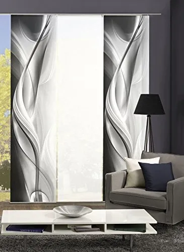 wohnfuehlidee 3er-Set Flächenvorhang, Deko Blickdicht, Halina grau, Höhe 245 cm, 2X Dessin, 1x Uni Blickdicht