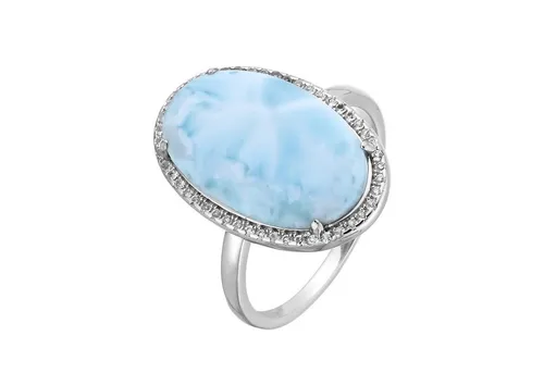 Cavill Silberring Cavill Larimar Ring 6,39 ct Oval Cabochon, 48 weiße Topase, Silber 925 (1-tlg)