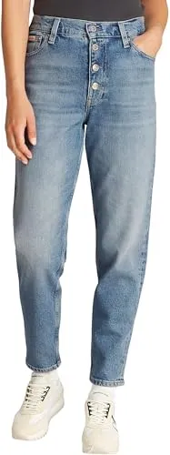 Calvin Klein Jeans Mom-Jeans mit offener Knopfleiste - Stylische Jeans in Blau, mit offener Knopfleiste und bequemer Passform. Ideal für einen lässigen Look im Alltag.