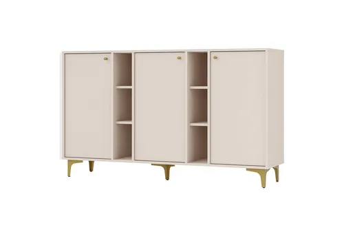 BEAUTYSOFA Kommode TOKYO 158 cm, stilvolles dreitüriges Sideboard in sandbeige - Elegante Kommode mit 3 Türen und dekorativen Seestern-förmigen Füßen, ideal für Wohnzimmer und Schlafzimmer. Bietet großzügigen Stauraum und fügt sich harmonisch in verschiedene Wohnstile ein.
