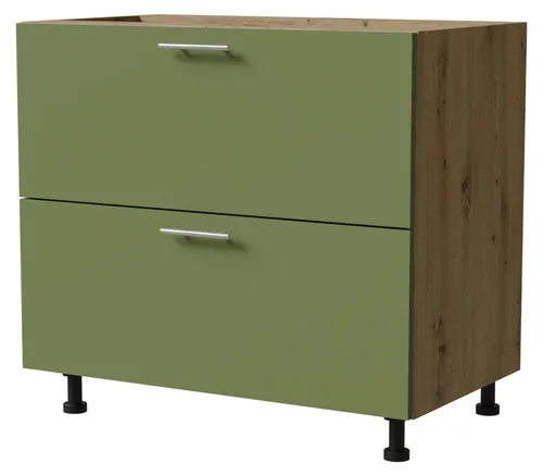 Feldmann-Wohnen Schubladenunterschrank, Grün, Eiche Artisan