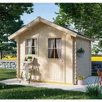 Skan Holz Gartenhaus Porto 3 Natur 250 cm x 300 cm - Holz-Gartenhäuser mit 7,5 m² Fläche, stabiler 28 mm Wandstärke und modernem Design – ideal für gemütliche Aufenthalte oder die Aufbewahrung von Gartenutensilien.