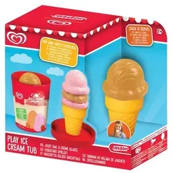 Spielzeugeis, Eiskugeln, Erdbeere und Karamell