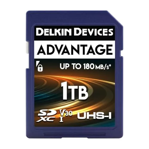 Delkin Devices Advantage SDXC-Speicherkarte UHS-I, bis zu 160 MB/s Schreiben, 180 MB/s Lesen, Speicherkarten für Kameras mit C10, U3, V30, 4K UHD, SD-Karte in voller Größe