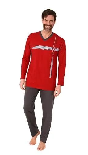 Normann Herren Schlafanzug Langarm Pyjama - stilvoller Frontprint in Übergrößen, Farbe: rot, Größe: 56 - STILVOLLER KOMFORT: Langarm Herren Pyjama mit elegantem Frontprint, ideal für entspannte Nächte. ÜBERGRÖSSEN: Erhältlich bis Größe 68/70. HOHER TRAGEKOMFORT: Weiche Jersey-Qualität und optimaler Sitz für Wohlfühlmomente.