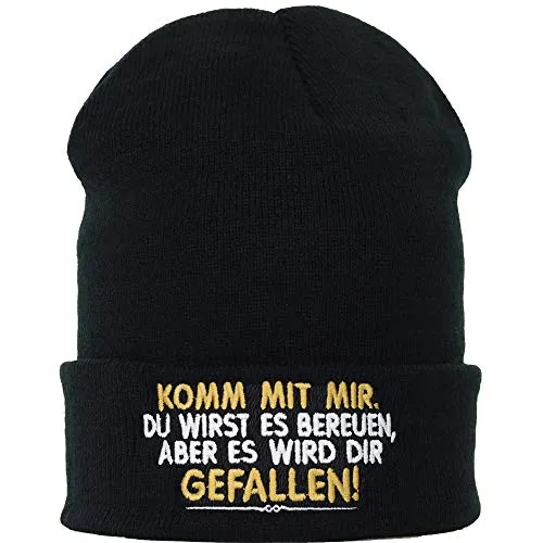 EXPRESS-STICKEREI Lustige Strickmütze - Warme Wintermütze mit Spruch Komm mit Mir. Du wirst es bereuen Biker Beanie für Damen und Herren - Unisex Wollmütze Seemannsmütze - Beanie Haube mit Spruch