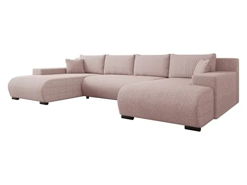 Mirjan24 Ecksofa Nojan Cord, Eckcouch Couch mit Schlaffunktion und Bettkasten, Wohnlandschaft, U-Form Sofa mit Bettfunktion, Cord-Bezug (Poso 52)