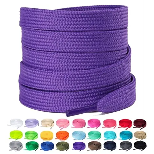 Olukssck 2 Paar Flache Schnürsenkel, 10 mm breite Reißfeste Schuhbänder für Sneakers, Sportschuhe, Turnschuhe, Freizeitschuhe, Dunkel Lila, 120cm