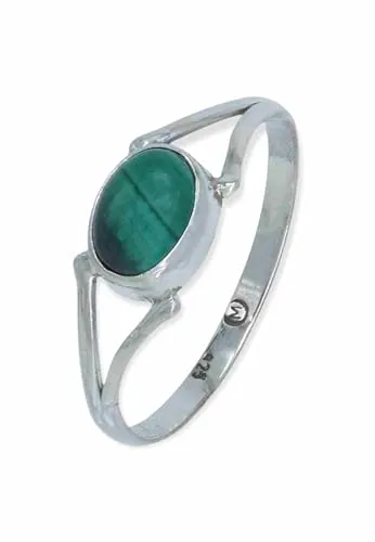mantraroma Ring Damen Silber 925 Malachit Edelstein grün schlicht modern