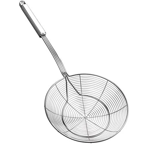 Spinnennetz-Schöpflöffel aus Edelstahl, Kochabschäumer, Schaumlöffel, Siebkelle, Küchenkelle aus Drahtnetz mit Griff für das tägliche Fritieren, Dünsten und Schöpfen. Durchmesser: 18 cm