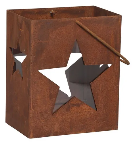 Levandeo® Kerzenlaterne, Windlicht Stern H28cm - Kerzenhalter aus Eisen in Rostoptik, ideal für stimmungsvolle Akzente im Garten oder auf der Terrasse. Mit Henkel für einfache Handhabung und Transport.