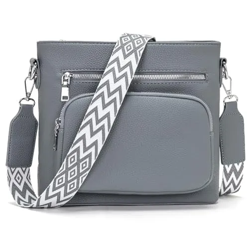Snmoec damen handtasche mittelgross umhängetasche damen mittelgroß crossbody bag Veganes Leder umhängetasche mit breitem gurt damentaschen Graublau