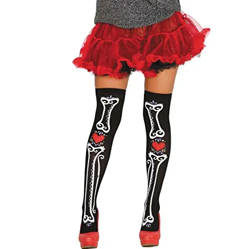 Amakando Strümpfe Dia de los Muertos Overknees La Catrina Damenstrümpfe Tag der Toten Überkniestrümpfe Sugar Skull Halloween Kniestrümpfe Damen Kostümzubehör Calavera