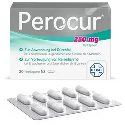 Perocur 250 mg Hartkapseln - Praktische Hartkapseln mit Trockenhefe zur Unterstützung der Darmflora. Ideal bei akuten Beschwerden und zur präventiven Anwendung bei Reisedurchfall.