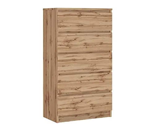 3E 3xE living.com Komodenschrank mit 5 Schubladen, Farbe: Wotan Eiche, A: 70 x 125 x 39 cm