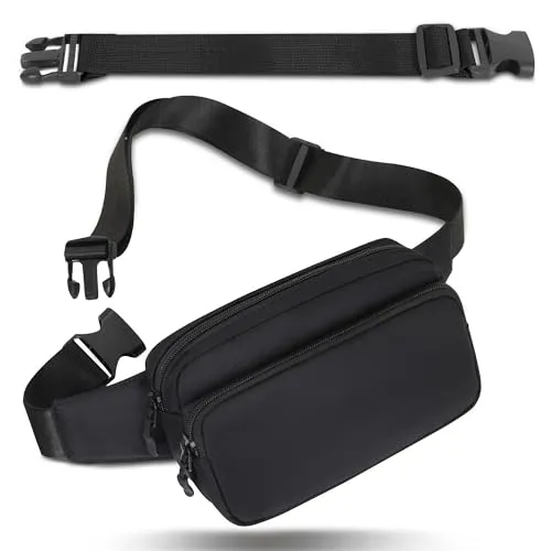 Bauchtasche Gürteltasche Hüfttasche mit Einem 30 cm Verlängerten Gürtel Unisex Modern Umhängetaschen Handytasche für Outdoor Reise Wandern Hundetraining Damen und Herren Schwarz
