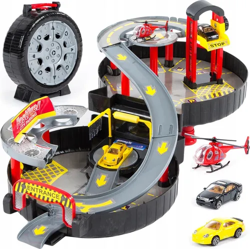 kinderplay Spiel-Parkgarage Parkgarage Spielset – Autos & Helikopter – Kinder 3+ – Klappbar (Set)