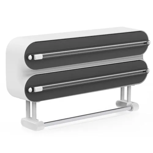 in 1 Frischhaltefolienspender mit Cutter, Küchenrollenhalterung mit Küchenrollenhalter, Alufolienspender und Frischhalte, Küchenrollenhalter Ohne Bohren，Wandrollenhalter Küche 3