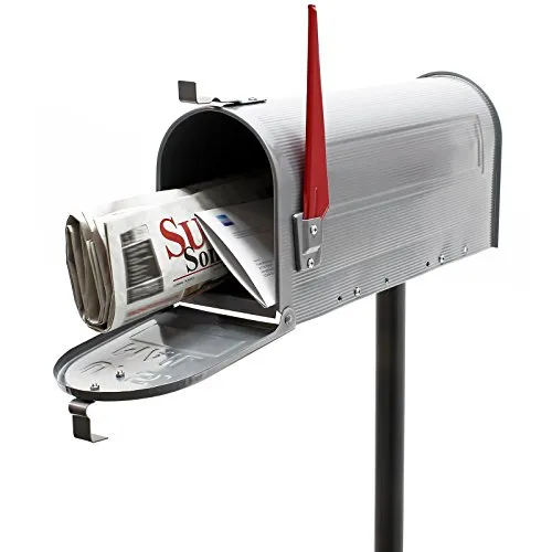 Wiltec US Mailbox Silbergrau 180 x 220 x 480 mm - Wandbriefkasten aus galvanisiertem Stahl mit klassischem amerikanischem Design, inklusive praktischem Fähnchen und passendem Standfuß für einfache Montage.