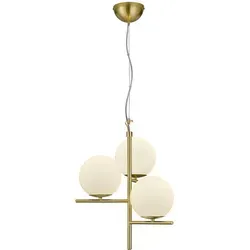 Trio Leuchten Pendelleuchte Pure 302000308 - Elegante 3-flammige Pendelleuchte aus mattem Messing mit weißen Gläsern, ideal für stilvolle Wohnräume. Exklusive Leuchtmittel, empfohlen 3x E14 max. 28 Watt.