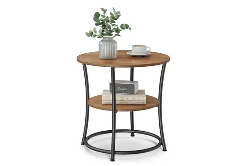 VASAGLE Beistelltisch rund mit 2 Ablagen - Eleganter Beistelltisch mit zwei walnussbraunen Ablagen und robustem Stahlgestell. Ideal für Wohnzimmer oder Schlafzimmer, einfach aufzubauen und vielseitig einsetzbar.