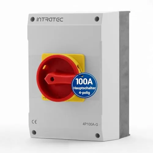 Intratec Hauptschalter 100A, 4-polig – IP65 Lasttrennschalter mit Kunststoffgehäuse – Aufputz-Schalter ideal für Industrie – Drehschalter für sichere Abschaltung – Robuster Maschinenschalter 230V 400V
