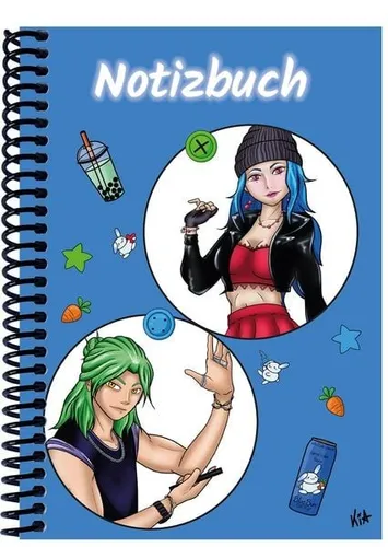 A 5 Notizbuch Manga Quinn und Enora, blau, kariert Spiralbindung, Notizbuch, ...