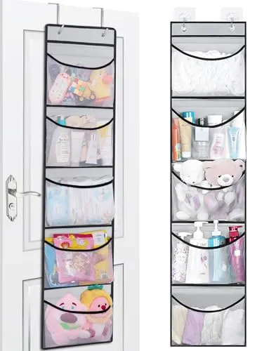 GBLAVM Hängeregal, Hängeorganizer mit 5 Netztaschen und 8 Klettband, Hängeaufbewahrung Schrank Kuscheltier Aufbewahrung Hängend Organizer für Tür Organizer, Schlafzimmer, Kinderzimmer Badezimmer