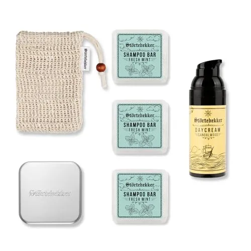 Störtebekker® Dusch Routine Set - 3 x festes Shampoo Fresh Mint - Erlebe mit unserem Dusch Routine Set frische Pflege für deine Haare! Das Set enthält festes Shampoo, Sisalsäckchen und eine praktische Seifendose für eine umweltfreundliche und effiziente Anwendung.